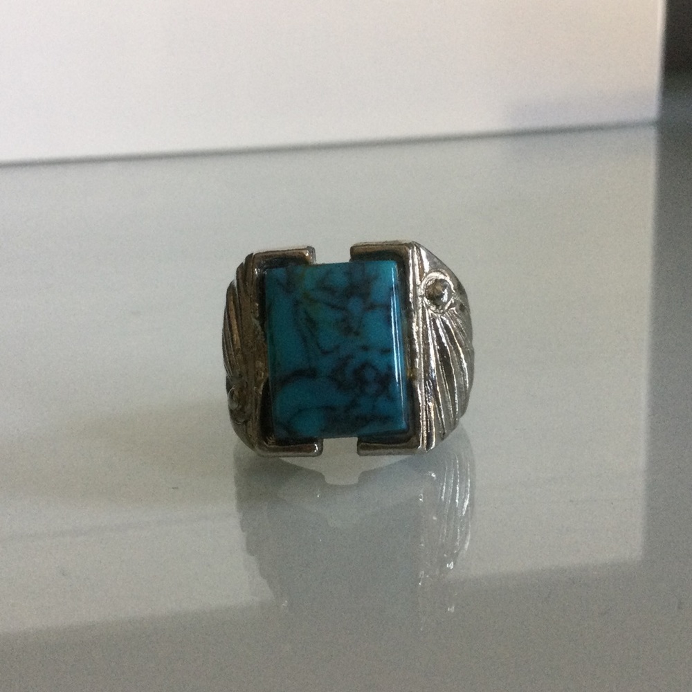 Large Silver & Turquoise Statement Ring - image 4